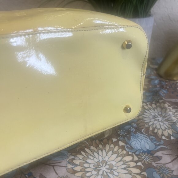 Project Bag-Arcadia Italian Handbag Embossed Patent Leather Satchel Yellow Tote - Picture 11 of 16
